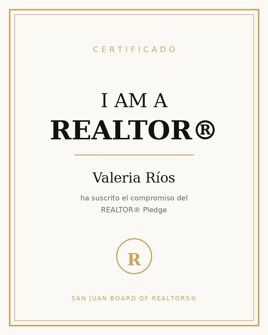 Certificado REALTOR® — Valeria Ríos
